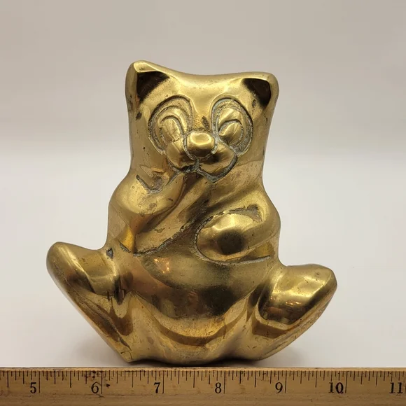 Vintage Brass Panda/Cat Bear Bank. - Picture 7 of 7
